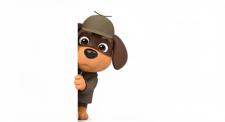 Cartoon dog detective peeking