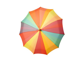 Multicolored Radial Umbrella with Red Orange Yellow Green Blue Purple Panels  PNG file isolated on transparent background,
