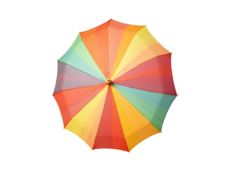 Multicolored Radial Umbrella with Red Orange Yellow Green Blue Purple Panels  PNG file isolated on transparent background,
