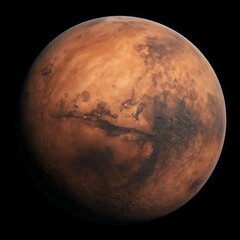 High-resolution Mars Planet Render: Realistic Detailed Surface Texture, Dark Space Background, Cinematic Mood