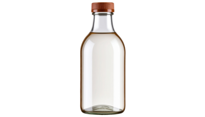  a sleek. modern glass bottle with a brown cap. designed for beverages its minimalist design suggests it could be used for various liquids isolated on transparent background