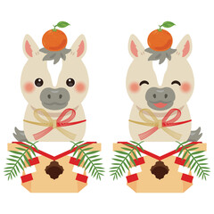 鏡餅に扮した午年のキャラクター