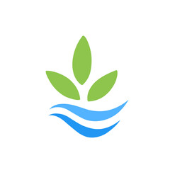 green leaf design icon with water waves