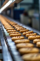 Cookies on Conveyor Belt in a Factory