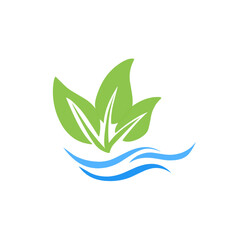 green leaf design icon with water waves