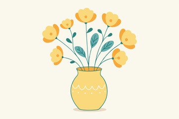 Vibrant Yellow Flowers in a Charming Vase A Delightful Floral Illustration
