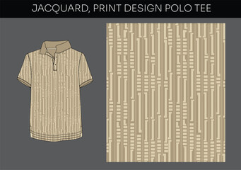 A modern seamless jacquard-inspired pattern in beige tones with linear geometric stripes and blocks, ideal for polo shirts, menswear, textile prints, and surface pattern design