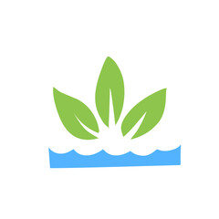 green leaf design icon with water waves