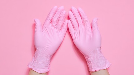 Pink latex-free medical gloves. Healthcare protection
