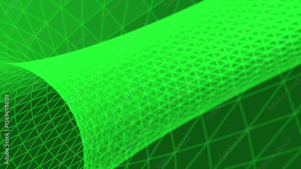 Poster green color lines and dots mesh pattern flyling through 3d tunnel modern design loop able geometrica