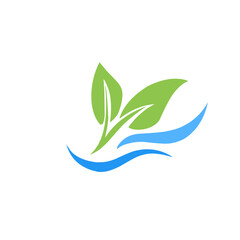 green leaf design icon with water waves