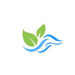 green leaf design icon with water waves