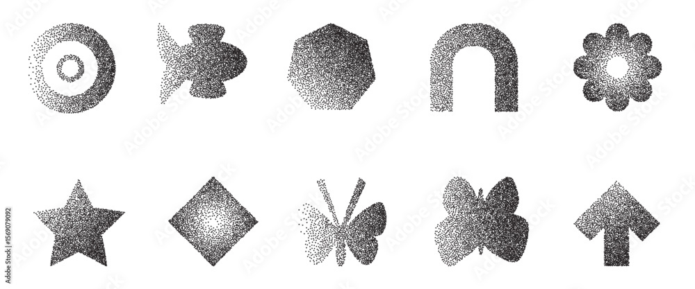 Aufkleber grain black noise gradient various abstract shape set. y2k retro fish, drop and goal target with flo