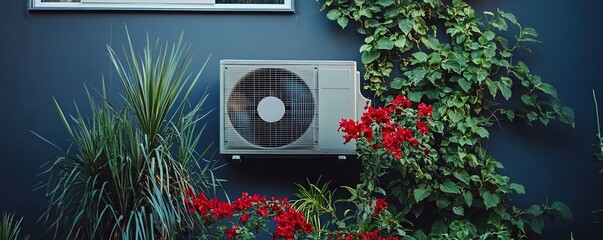 Air Conditioner on Wall with Plants