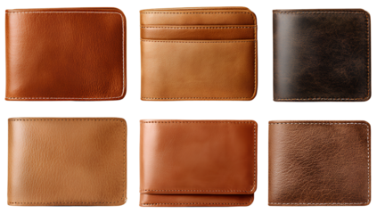  Set of leather wallet isolated on a transparent background