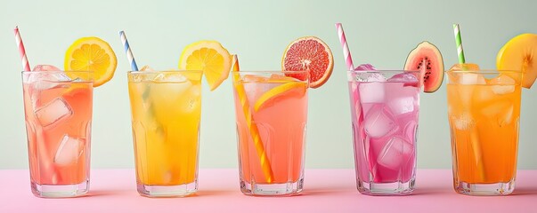 Colorful Cocktails with Fruit and Straws