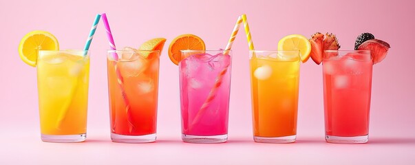 Colorful Cocktails with Fruit and Straws