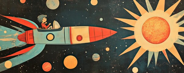 Rocket Ship with Child in Space