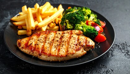 Grilled Chicken Steak
Juicy boneless chicken breast steaks, marinated (often in olive oil, lemon, garlic, herbs), then grilled to produce beautiful sear marks. 