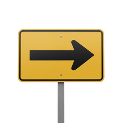 Yellow road sign with right arrow direction