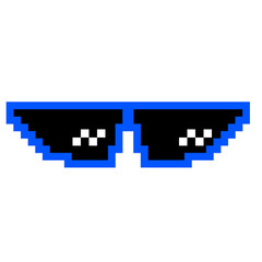 Blue pixel sunglasses icon illustration with flat style design. Application, web, social media, sticker, banner, poster, lego. © Erlin