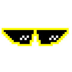 Yellow pixel sunglasses icon illustration with flat style design. Application, web, social media, sticker, banner, poster, lego.