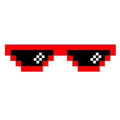 Red pixel sunglasses icon illustration with flat style design. Application, web, social media, sticker, banner, poster, lego. © Erlin