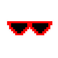 Red pixel sunglasses icon illustration with flat style design. Application, web, social media, sticker, banner, poster, lego. © Erlin