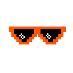 Fototapeta premium Orange pixel sunglasses icon illustration with flat style design. Application, web, social media, sticker, banner, poster, lego.