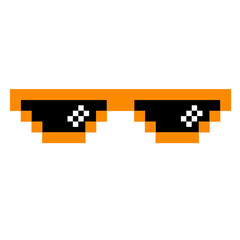 Fototapeta premium Orange pixel sunglasses icon illustration with flat style design. Application, web, social media, sticker, banner, poster, lego.