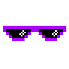 Purple pixel sunglasses icon illustration with flat style design. Application, web, social media, sticker, banner, poster, lego. © Erlin