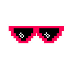 Pink pixel sunglasses icon illustration with flat style design. Application, web, social media, sticker, banner, poster, lego. © Erlin