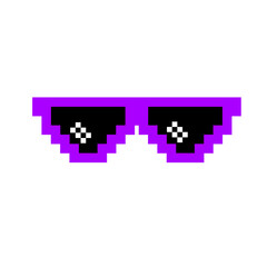 Purple pixel sunglasses icon illustration with flat style design. Application, web, social media, sticker, banner, poster, lego. © Erlin