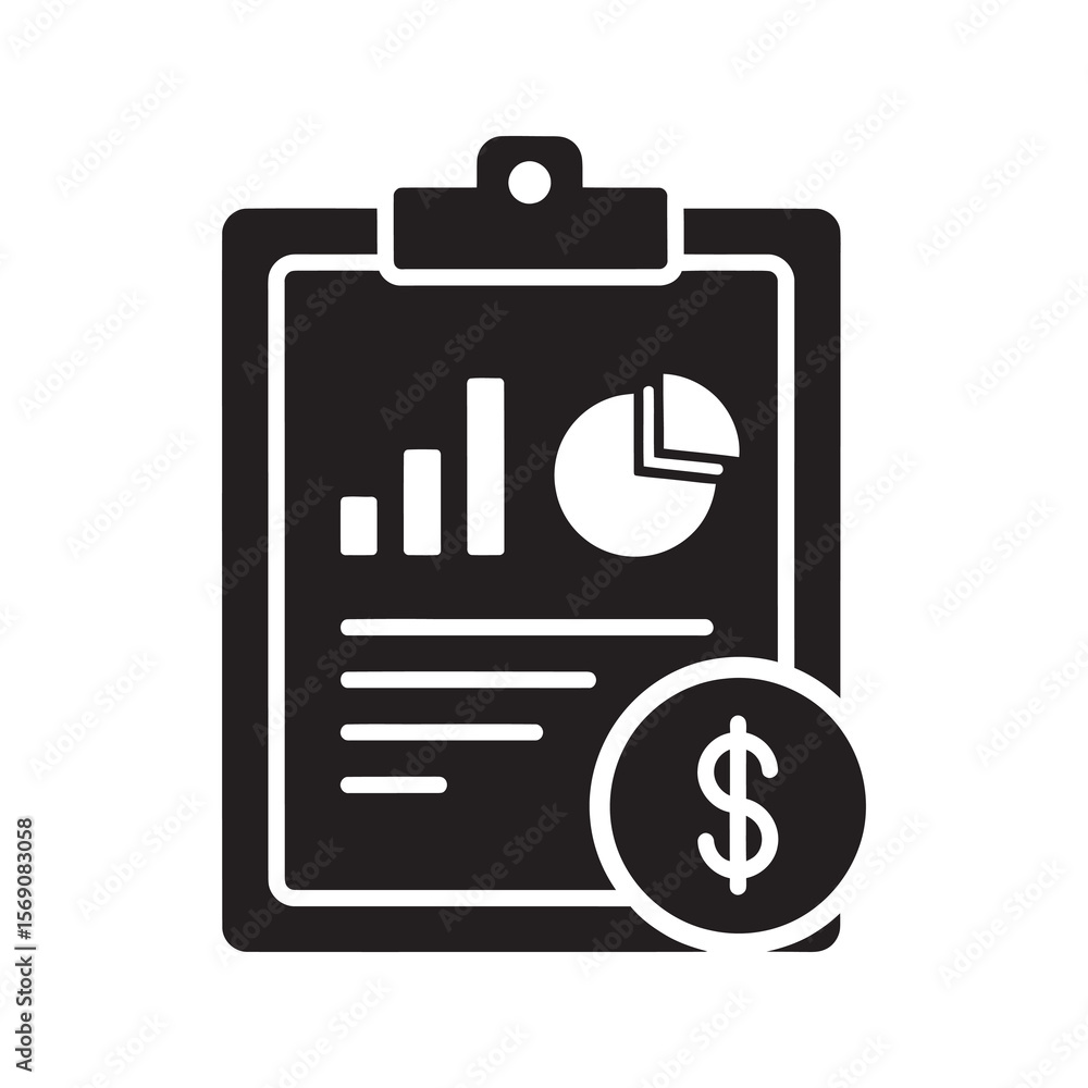 Poster financial report clipboard icon with charts and a dollar coin for business audit accounting statemen