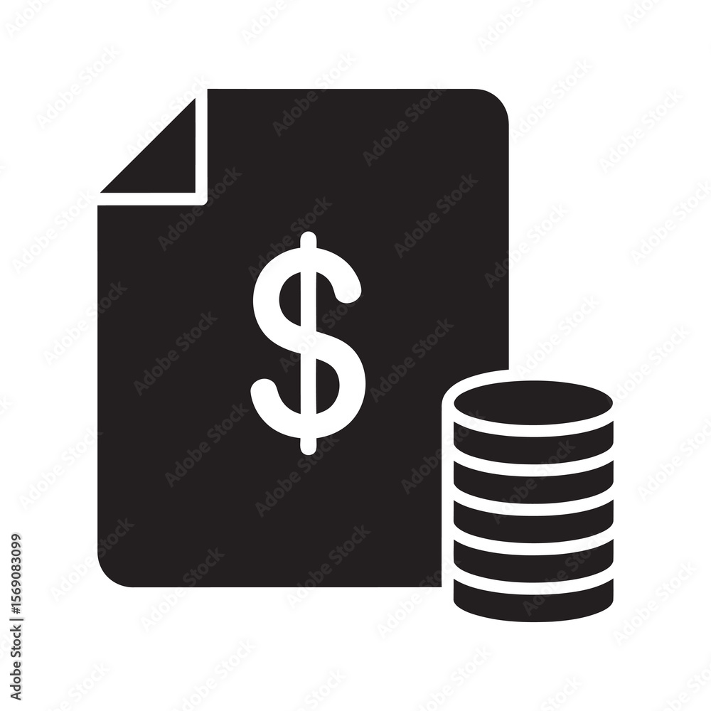 Poster financial document icon showing a bill with a dollar sign and a stack of coins representing payment 
