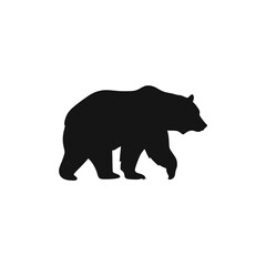 Fototapeta premium Silhouette of a large bear walking across a white background, isolated.