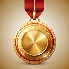  Golden Winner's Medal with Red Ribbon
