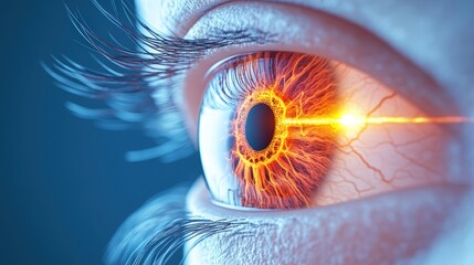 Detailed medical illustration of human eye with highlighted pressure points demonstrating glaucoma symptoms and intraocular pressure for ophthalmology education and vision health awareness