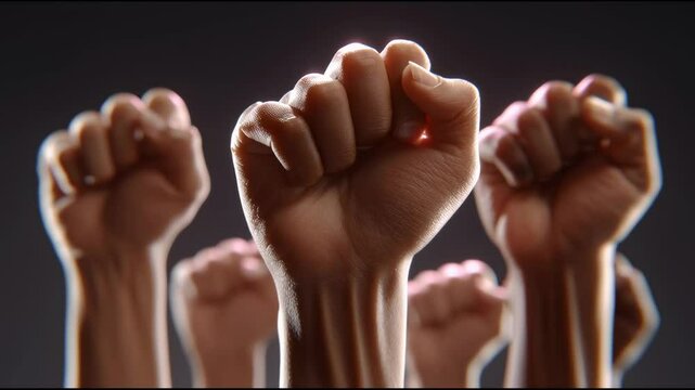 Unity in resistance as hands raised echo strength and determination in a powerful display