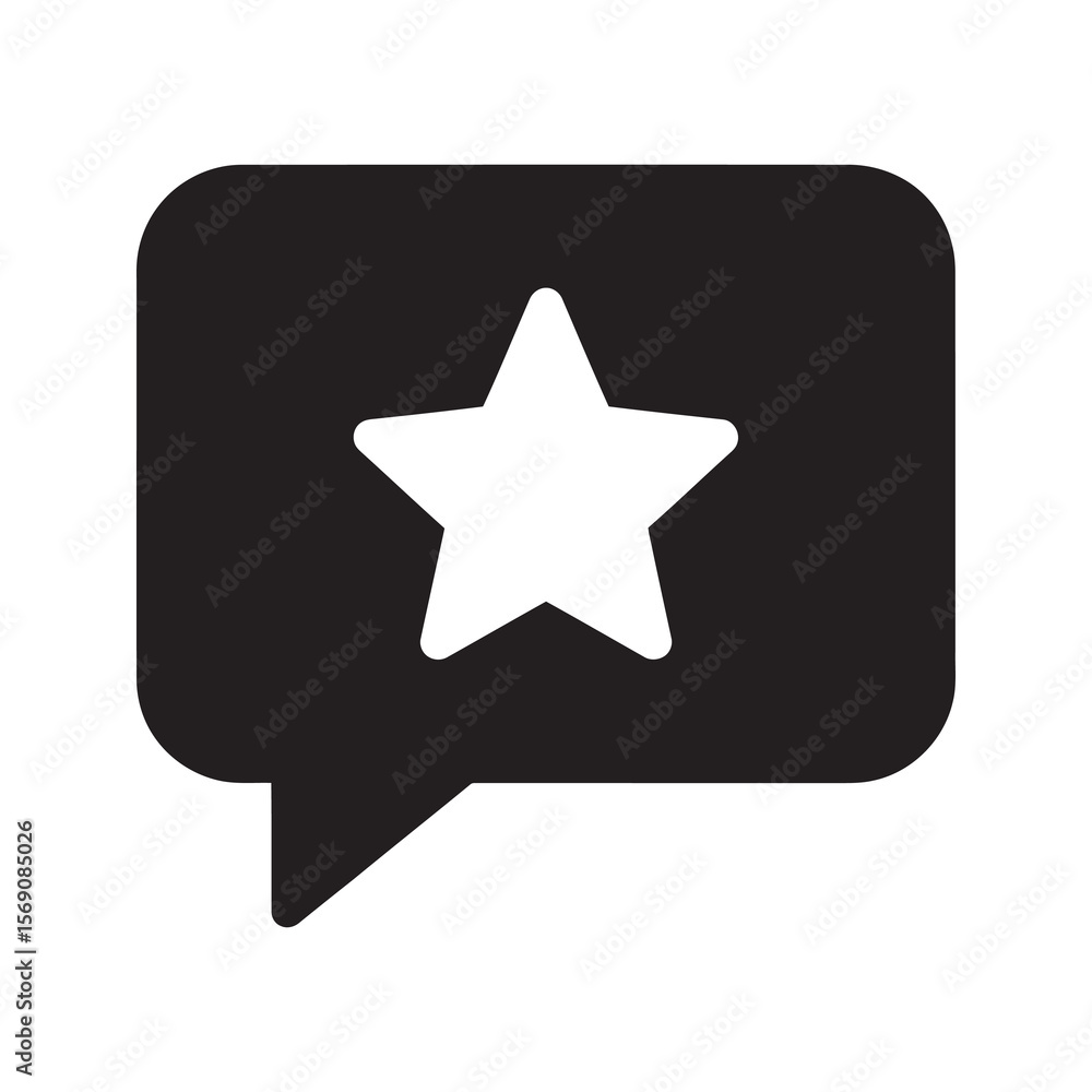 Poster favorite message solid glyph icon with chat bubble and star representing important comment bookmark 