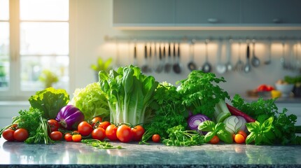 Fresh Vegetables on a Kitchen Countertop — A Scene of Abundance, Wellbeing, and Quiet Gratitude for Earth’s Gifts Awaiting a Thoughtful Meal