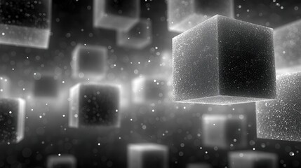 Floating cubes within cubes create a recursive metaphor of quantum states, illustrating variations of reality in a mesmerizing spatial arrangement