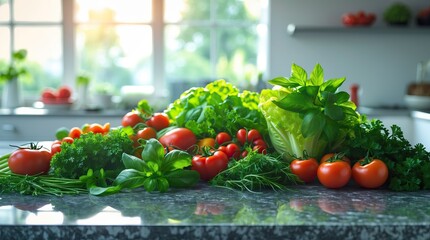 Fresh Vegetables on a Kitchen Countertop — A Scene of Abundance, Wellbeing, and Quiet Gratitude for Earth’s Gifts Awaiting a Thoughtful Meal