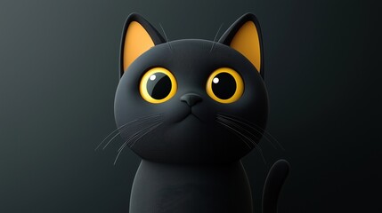 Cartoon Black Cat (Cute Style, Cartoon Character, Creative Material) for Children's Design, Cultural Creative Products, Animation Materials