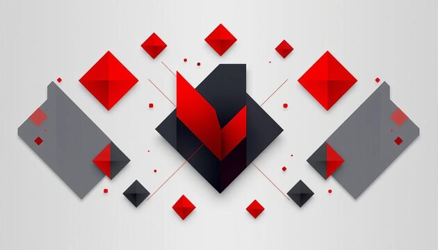 Abstract geometric number one, red, black, gray shapes, modern design,  sharp,  bold