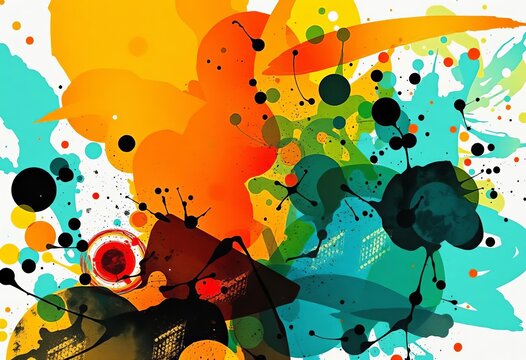 Abstract ink blotches, splatters, and stains creating a textured brush stroke effect, chaotic, expressive