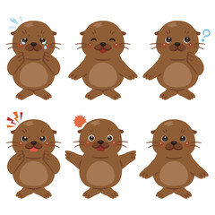 アシカのキャラクターイラスト　表情セット