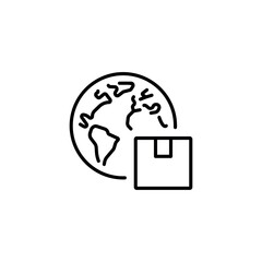 International shipping, parcel delivery linear icon. Line customizable illustration. Contour symbol. Vector isolated outline drawing. Editable stroke