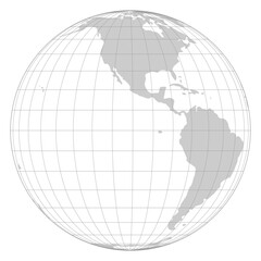 Grey world map with grid line view on America are. Vector Map Illustration.