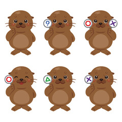 ○×△の札を持ったアシカのキャラクターイラストセット